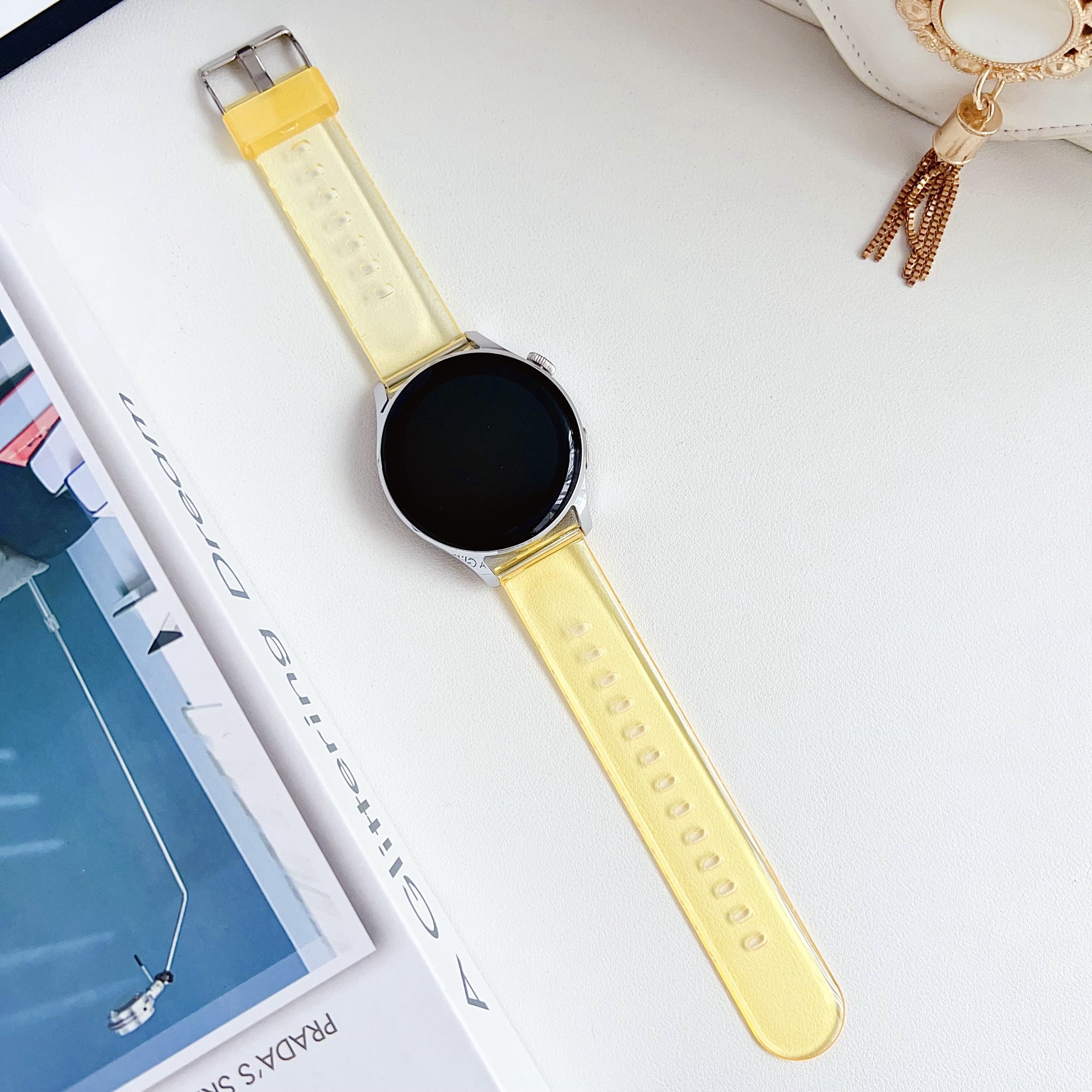 For Samsung Galaxy Watch3 45mm / Huawei Watch GT 4 46mm Band 22mm TPU Wrist Strap - Transparent Light Orange For Samsung Galaxy Watch3 45mm / Huawei Watch GT 4 46mm Band 22mm TPU Wrist Strap - Transparent Light Orange